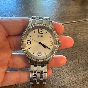 Fossil Silver-Tone Watch with Crystal Bezel